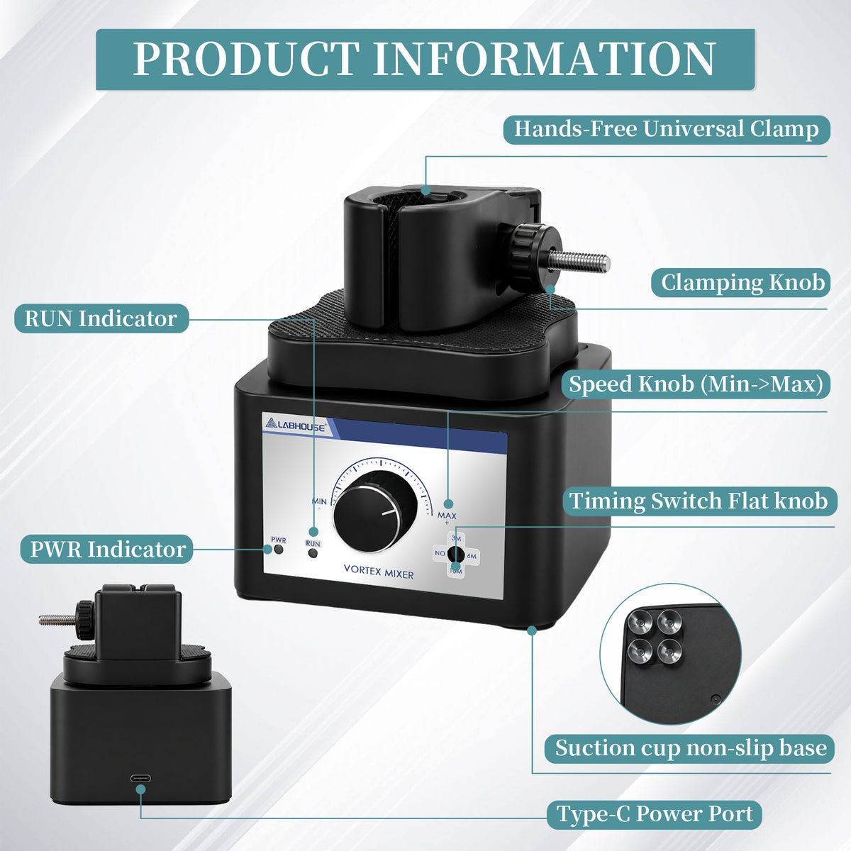 MVM-F Clamp-Type Vortex Mixer, 0-2500RPM, Hands Free
