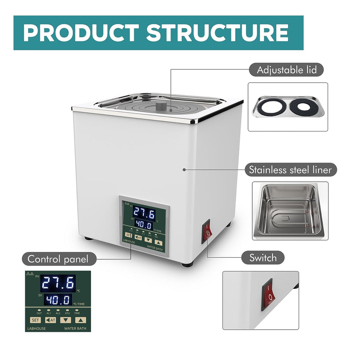 LWB100-1 Digital Lab Water Bath, 3L, Heating Device