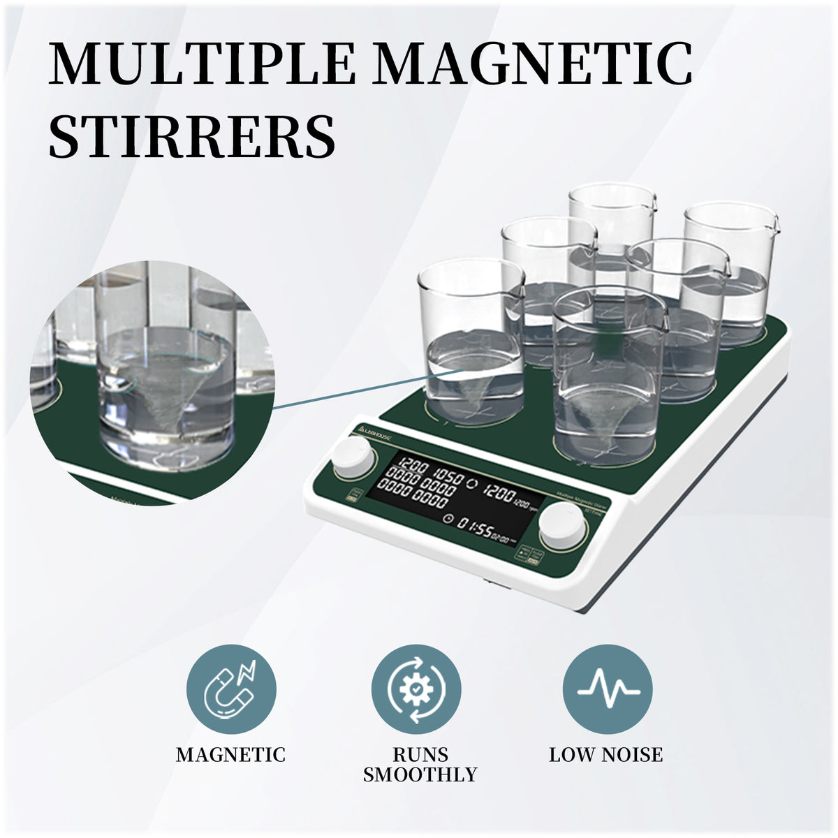 MMS-6Pro Multi Position Magnetic Stirrer, 6-Station, 50-1500RPM