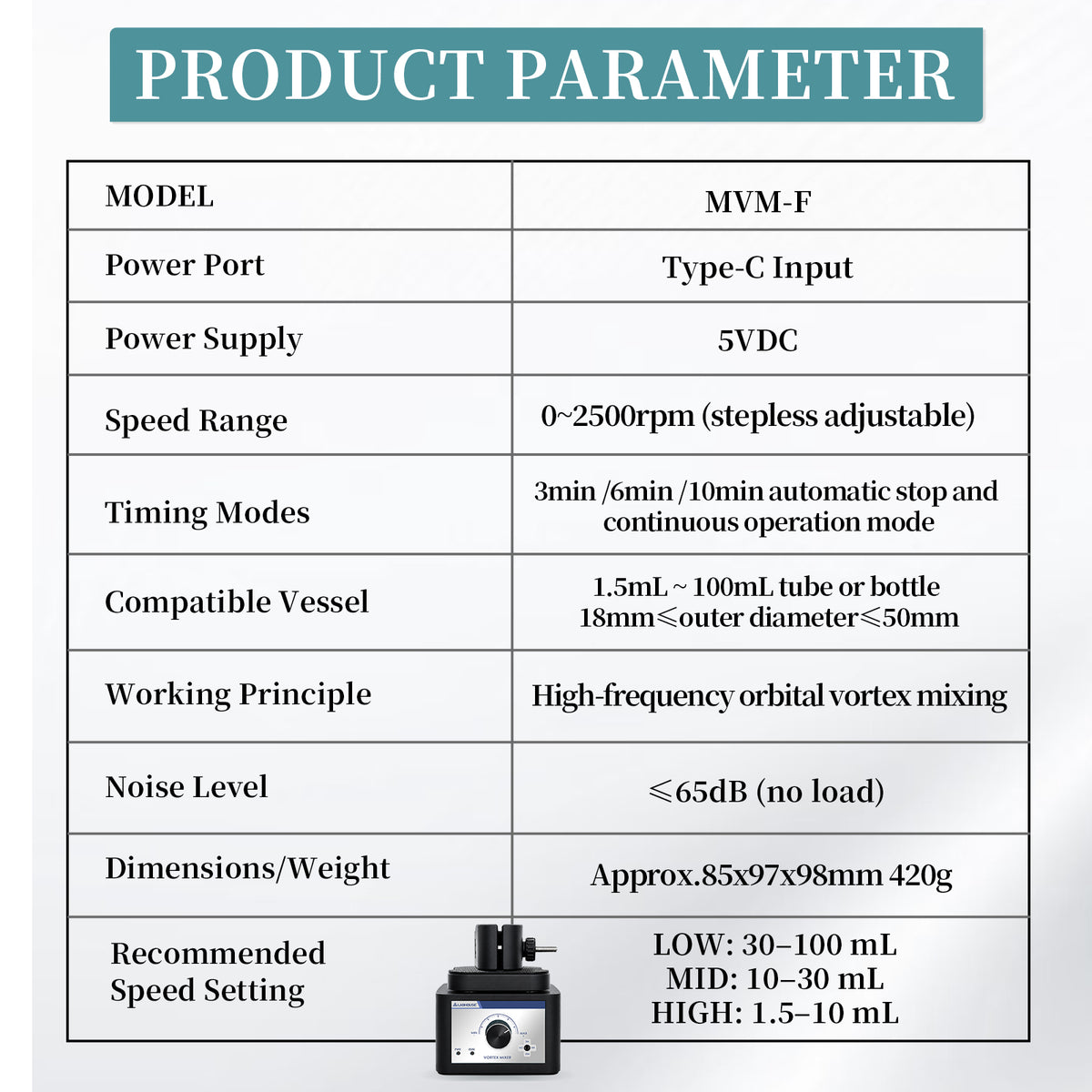 MVM-F Clamp-Type Vortex Mixer, 0-2500RPM, Hands Free