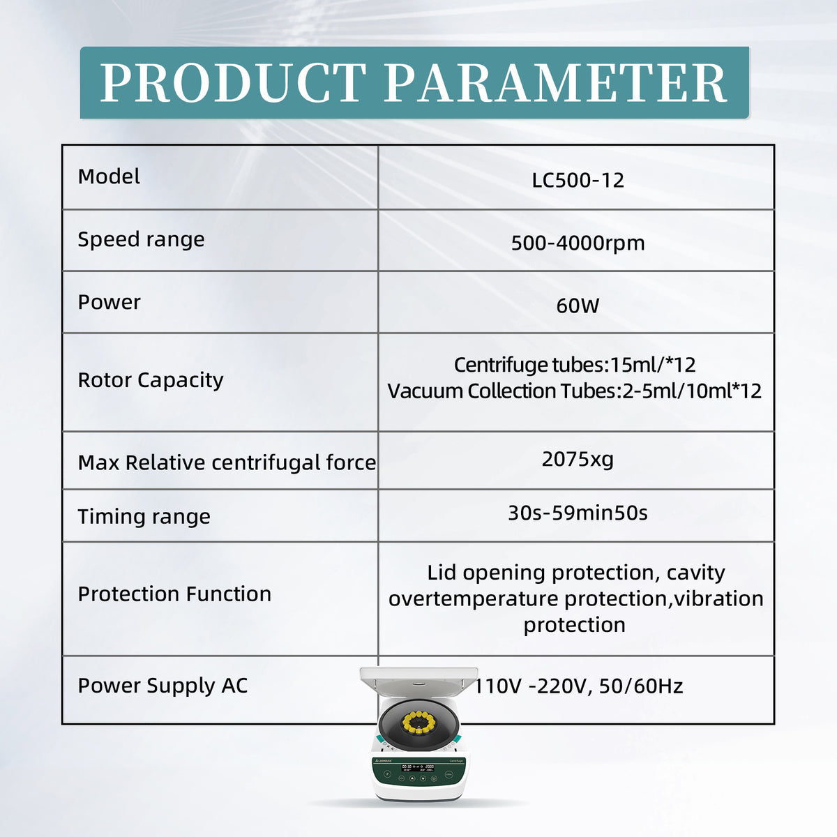 LC500-12 PRP PRF Centrifuge Machine, 500-4000rpm, 2075×g, Plasma
