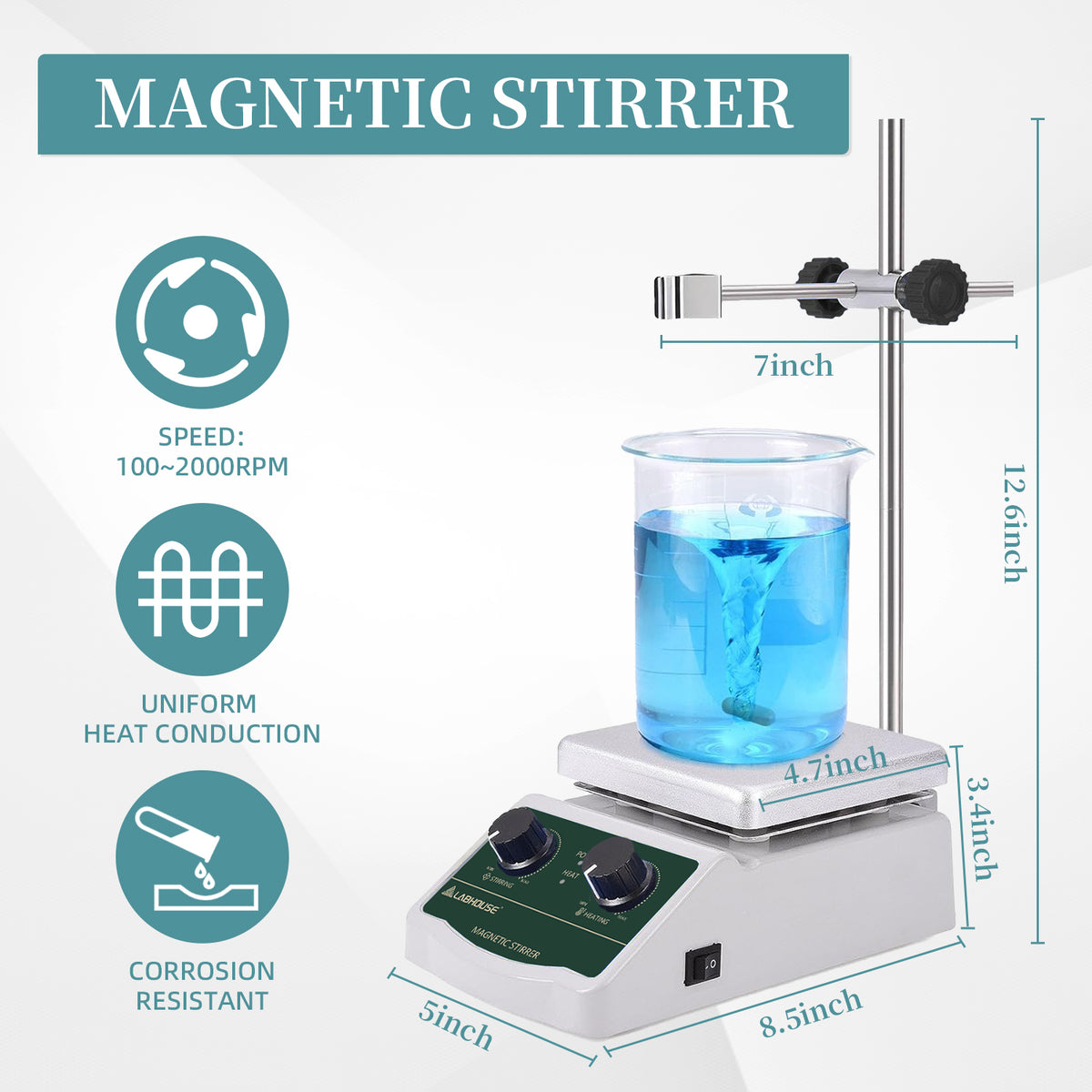 LHS-2 Magnetic Stirrer Hot Plate, 300°C/572°F, 2000RPM, 2L