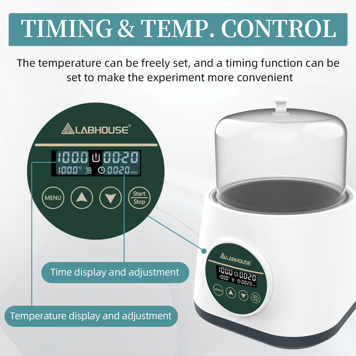 WB-2 Digital Lab Water Bath 2L, 100°C, Teflon Coating, Timer